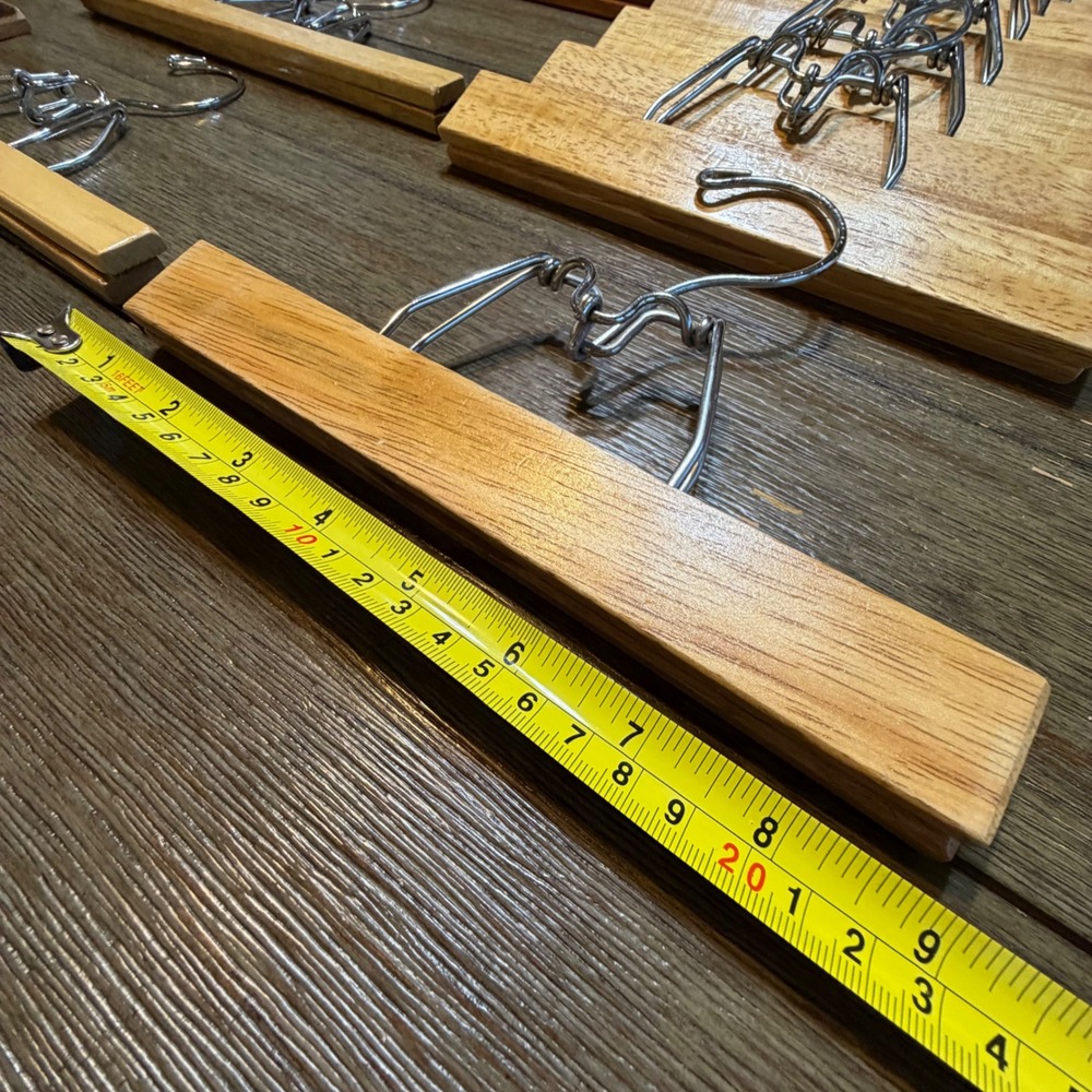 Nevco Manhattan Vintage Wood Pant Skirt Hangers Lot 19 Metal Clamp Natural MCM - Picture 3 of 5